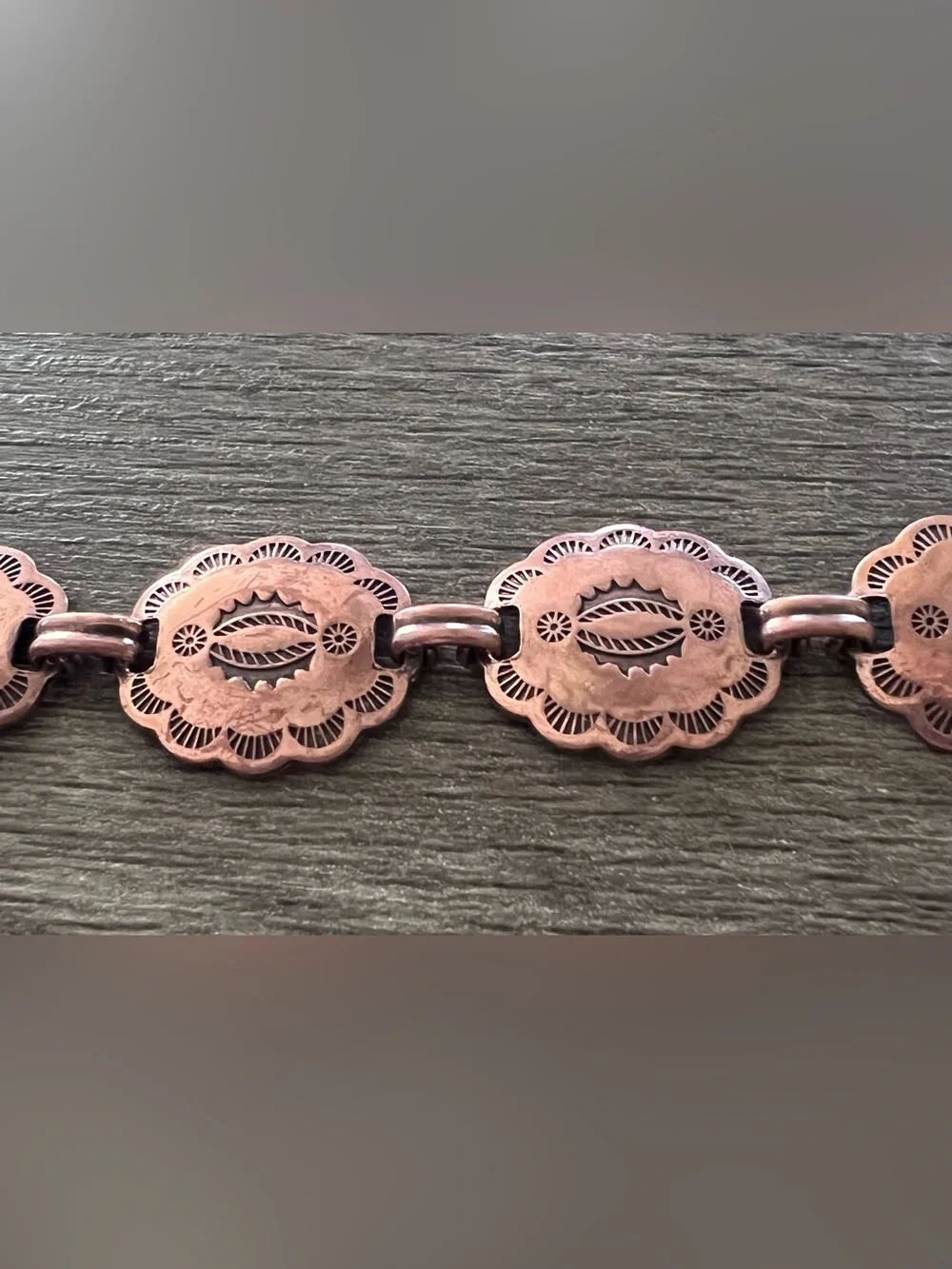 Vintage Fred Harvey Era Pure Copper Stamped Concho Style Bracelet